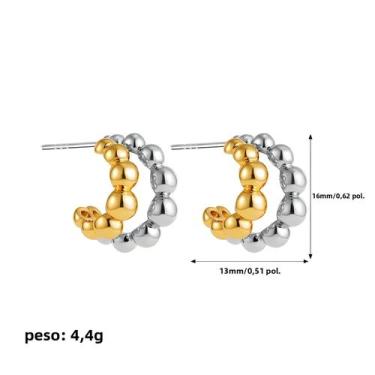 Imagem de Brincos De Aço Inoxidável Femininos Estilo Punk Com Contas Duplas Em F