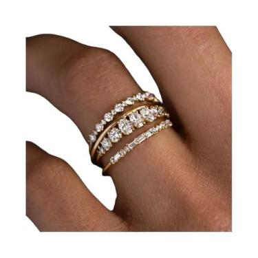 Imagem de Conjunto De Anéis Empilháveis Banhados a Ouro 14k Com Zircônia Para Ca