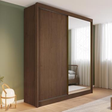 Imagem de Guarda Roupa Solteiro com Espelho 2 Portas de Correr Em MDF Trento Conquista Móveis - Cacau