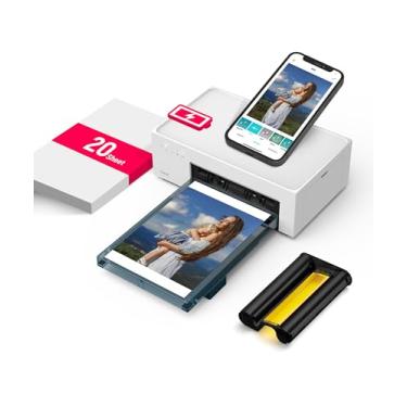 Imagem de Liene Impressora fotográfica branca M200 10 x 15 cm, impressora fotográfica sem fio para iPhone Android, impressão por sublimação de tinta, foto colorida, 20 folhas, impressora de