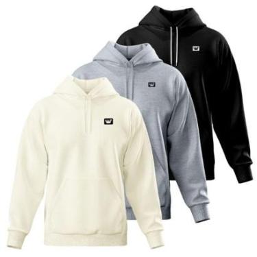 Imagem de Kit 3 Blusa de Moletom Canguru com Capuz Confortável Estilo Casual Siri-Masculino