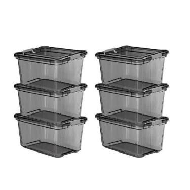 Imagem de Kit 6 Caixas Plásticas Organizadora 27 Litros Cinza - PLASVALE