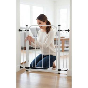 Imagem de Portão Segurança Pet Cães Crianças 69-94cm Branco Divisória - Congratu
