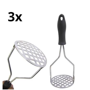 Imagem de Amassador de Batatas Manual Multiuso para Legumes em Aço Inox com Cabo Plástico Uso em Cozinha Prata Kit 3 Unidades OEM