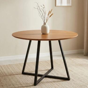 Imagem de Mesa Nature Redonda Laís Tampo Mdf 90cm Com Base De Ferro
