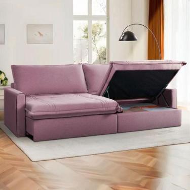 Imagem de Sofá Cama Baú Ravello Sem Caixa 2,26m Linho Rose 3 Lugares - King Hous