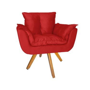 Imagem de Poltrona Decorativa Com Base Giratória De Madeira Consultório Opala Suede Vermelho - LM DECOR