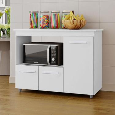 Imagem de Balcão Cozinha Para Forno Micro-ondas Multiuso Liz 03 Portas Branco - 