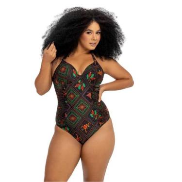 Imagem de Maiô Estampado Zero Barriga Bojo Lateral Drapeada Dilady, PRETO COM LA