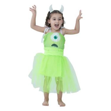 Imagem de Vestido Infantil Fantasia Menina Halloween Verde Tiara - anjo da mamãe