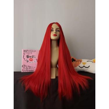 Imagem de Peruca, wig, vermelha, lisa, fibra premium, 75cm - juperucas