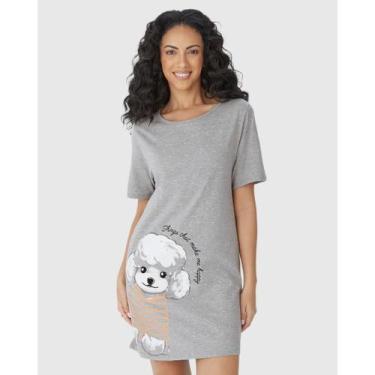 Imagem de Camisola Feminina Manga Curta Malwee Malha Ref. 122361, Cinza, M