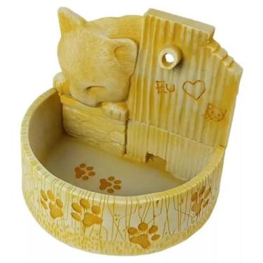 Imagem de Fonte De Água Para Gatos Bebedouro Gato Decorado Resina Preto c/ Branc