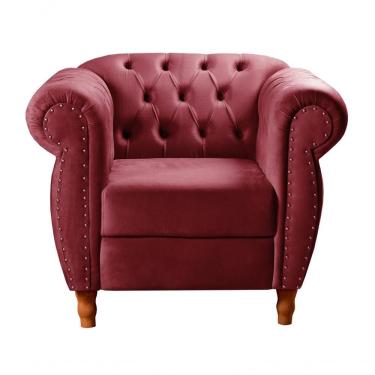 Imagem de Poltrona Nobreza Chesterfield Vintage Retrô Clássica Suede Capitonê Bordô Bella Decor
