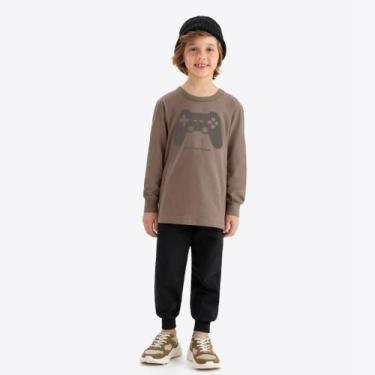 Imagem de Conjunto Juvenil Menino Moletom Manga Longa Game Rovitex, Bege, 16
