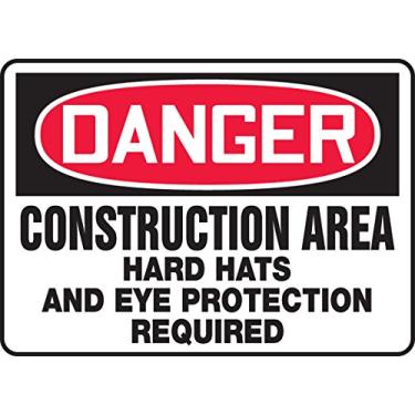 Imagem de Accuform MCRT138VS Placa adesiva de vinil, legenda: "Chapéus rígidos de área de construção de perigo e proteção ocular necessários", 25,4 cm de comprimento x 35,5 cm de largura x 0 cm de espessura,