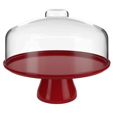 Imagem de Boleira com Cúpula Coza Cake em Polipropileno Vermelha/ Transparente – 32 cm