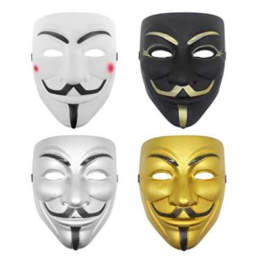 Imagem de Udekit Máscara hacker V para Vendetta Máscara facial para mulheres, homens, fantasia de Halloween Cosplay (conjunto com 4 imagens)