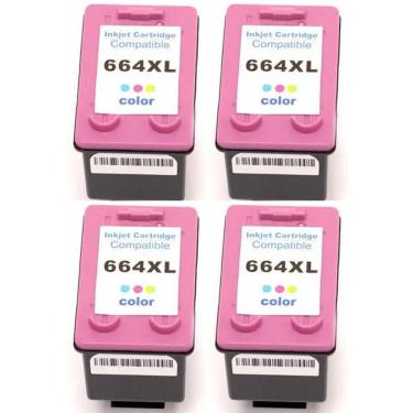 Imagem de Kit C/4 Cartucho Tinta 664Xl Color 3636 2136 1115 4676 4536