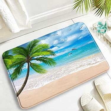 Imagem de Conjuntos de tapetes de banho de praia de folhas de palmeira oceano mar onda paisagem natureza tapetes de porta tapetes decoração do banheiro tapete de capa de vaso sanitário antiderrapante, dd, 2130zy, 60x40cm, 23.6x15.7in