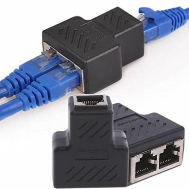 Imagem de 2 pçs adaptador de divisor RJ45 prático 1 a 2 maneiras dupla porta fêmea CAT5/6 LAN Ethernet cabo alto desempenho