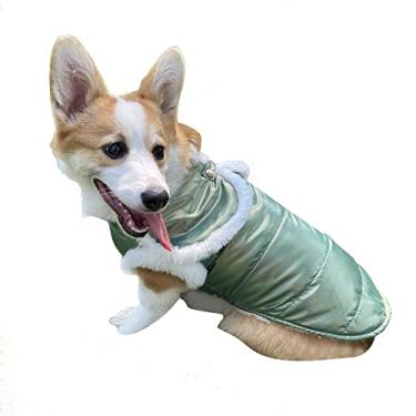 Imagem de Foern Casaco para cachorro com manto, jaqueta impermeável quente com xale macio PP algodão zíper para coleira em ambientes internos ao ar livre para cães pequenos, médios e grandes, verde, 2GG: 72 cm/28,3 pol