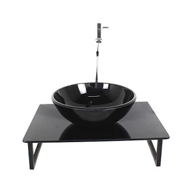 Imagem de KIT CUBA DE VIDRO REDONDA 10MM COM TAMPO 50CM PRETO FULL E SUPORTE PRETO