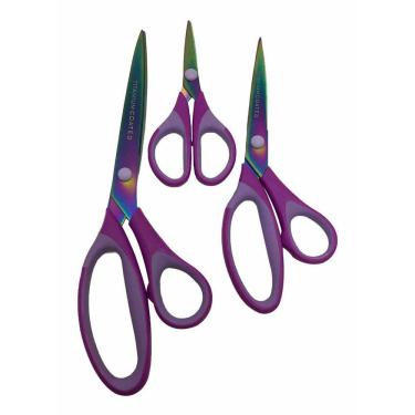 Imagem de Tesoura Para Costura Titanium Kit Com 3 Cabo Soft Aço