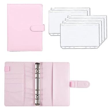 Imagem de Envelope A6 Pasta Planejador de Orçamento Caderno Folha Capa Dourada Pasta 6 Buracos Bolso Pasta Plástica, Rosa