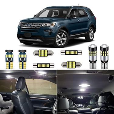 Imagem de AUTOGINE Kit de luzes interiores LED brancas para Ford Explorer 2011 2012 2013 2014 2015 2016 2017 2018 2019 Super Bright 6000K Pacote de lâmpadas de LED interiores + ferramenta de instalação