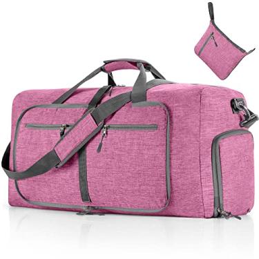 Imagem de Vomgomfom Bolsa esportiva de viagem para homens, 65 L, 85 L, 115 L, dobrável, com compartimento para sapatos, bolsa noturna para homens e mulheres, J roxo claro, 115L, Dobrável