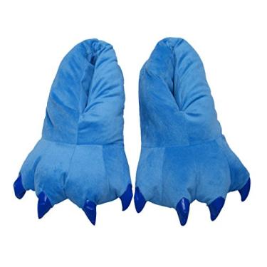 Imagem de Pantufas de pelúcia quentes para casa com pés de animais, Azul, L fits US Size 7-10
