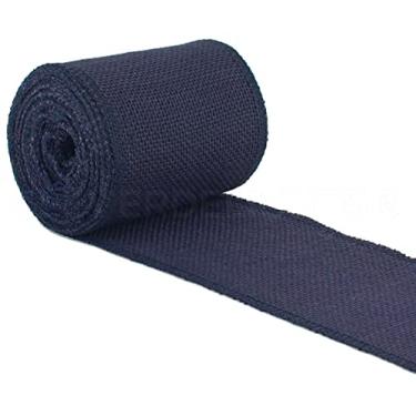 Imagem de CleverDelights Fita de serapilheira azul-marinho de 10,16 cm - borda acabada - 10 jardas - Tecido de juta