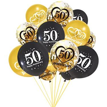 Imagem de Kit de balões de decoração de 50º aniversário de 30 peças, 30 cm, ouro preto, 50 cm, balões de confete de látex, material de festa, tema de aniversário de 50 anos, decoração interna e externa