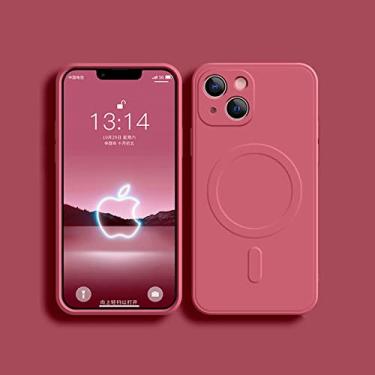 Imagem de Capa de ímã de silicone líquido para iPhone 11 12 13 Pro Max X Xs Xr 8 Plus 13Mini 12Mini carregador sem fio capa de telefone magnético, Hawthorn Red, para iPhone 12 Pro