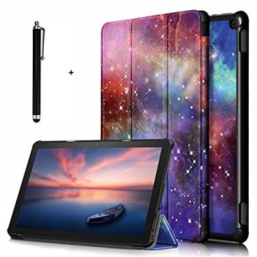 Imagem de Capa dobrável com suporte para tablet Amazon Fire HD 10/Fire HD 10 Plus de 10,1 polegadas (11ª geração, versão 2021) - capa fina à prova d'água com função de despertar/hibernação automática, caneta capacitiva com tela sensível ao toque, céu estrelado aurora