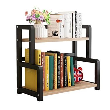 Imagem de KIZQYN Estante de livros simples de 2 camadas para mesa organizador de mesa ferro forjado prateleira de armazenamento de escritório especiarias organizador de suprimentos de cozinha, 40×22×42cm, estante preta
