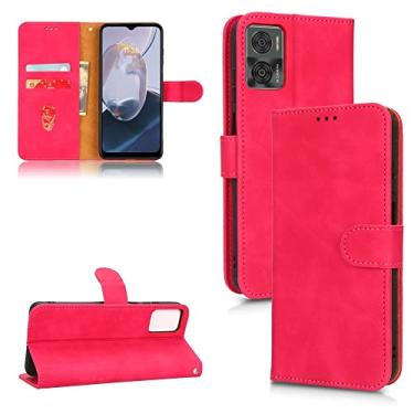 Imagem de Carteira para Motorola Moto E22 4G, E22i 4G, capa de telefone PU capa de telefone de couro com suporte de cartão de crédito alça de pulso capa protetora à prova de choque (Color : Rose red)