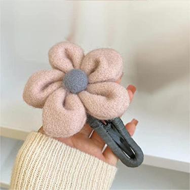 Imagem de Clipe de flor de pelúcia, elegante clipe de bico de pato de pelúcia de inverno, grampo de cabelo com bico de pato de flor de pelúcia, elegante grampo de cabelo feminino de inverno (rosa)