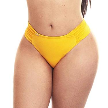 Imagem de Calcinha de biquíni fio duplo cintura alta plus size borboleta (Amarelo, GG)