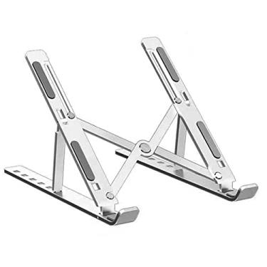 Imagem de Suporte para notebook ajustável de 6 marchas portátil dobrável liga de alumínio antiderrapante suporte para tablet portátil estrutura estável prata