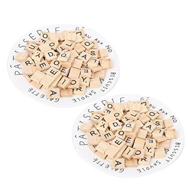 Imagem de Telhas de Madeira do Alfabeto Inglês, Blocos de Quebra-cabeça de Madeira Artesanato Letras de Palavras Cruzadas Ferramentas Educacionais para Fazer Porta-copos de Alfabeto e Jogo de Palavras Cruzadas (maiúsculas misturadas)