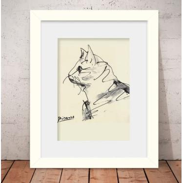 Imagem de Quadro Picasso Gato Poster 56x46cm Vidro + Paspatur W2656