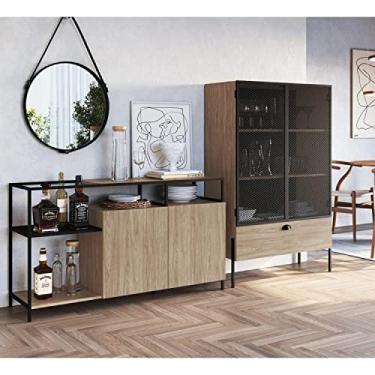 Imagem de Conjunto Sala de Jantar Cristaleira e Balcão Buffet York Industrial Artesano Hanover/preto