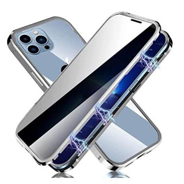 Imagem de para capa de telefone de tela de privacidade de vidro dupla face protegida pára-choques de metal para iphone 13 12 11 pro max mini 6 7 8 plus x xs xr, prata, para iphone 12 pro