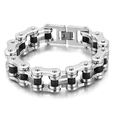 Imagem de XLTFZY Pulseira masculina de aço inoxidável, moderna, pesada, espessa, para amantes de hip hop/branco