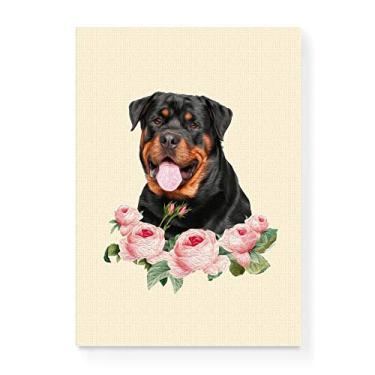 Imagem de Arte Maníacos Quadro Decorativo em Tela Canvas Rottweiler Flores - 23x16,25cm