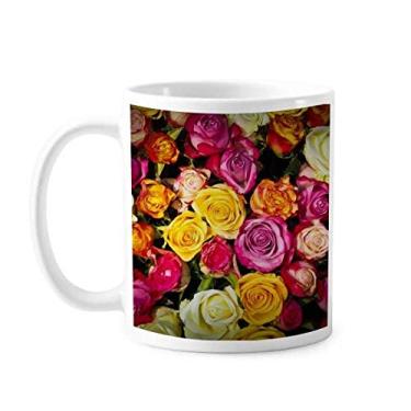 Imagem de Caneca vermelha rosa laranja rosas brancas caneca cerâmica café porcelana louça