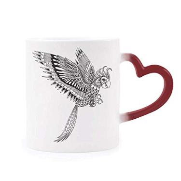 Imagem de Caneca de grés com pintura de pássaro voando leal sensível ao calor com mudança de cor vermelha