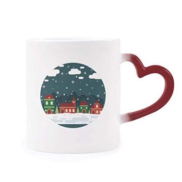 Imagem de Caneca de Grés Mudança de Cor Vermelha Floco de Neve Casa na Árvore na Nuvem